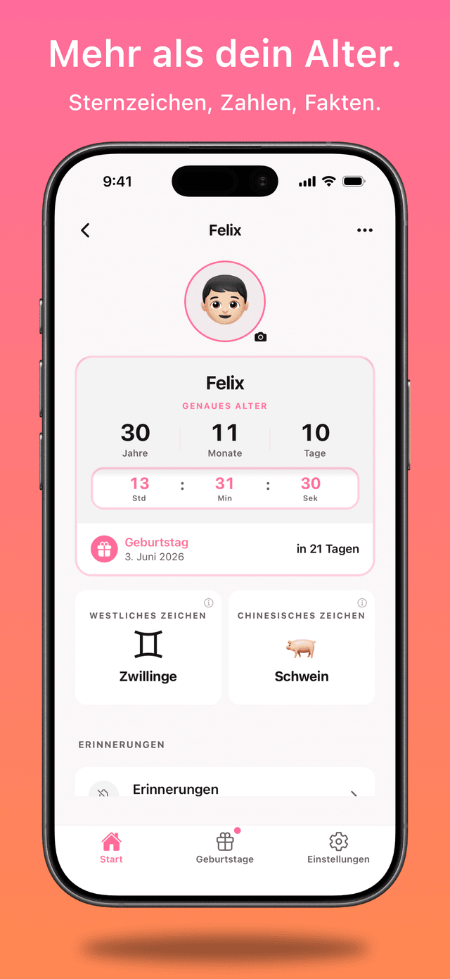 Sternzeichen, Meilensteine, gelebte Tage