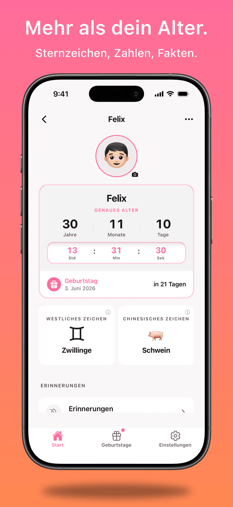 Sternzeichen, Meilensteine, gelebte Tage