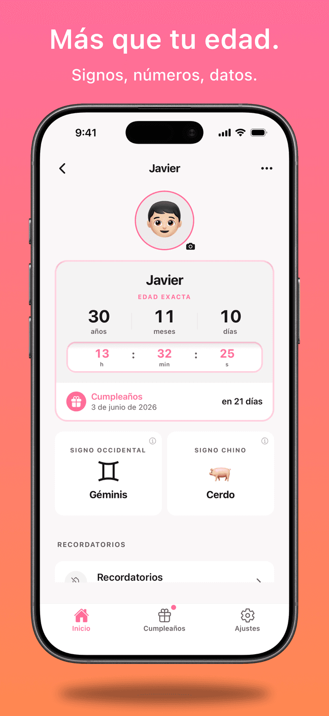 Cada perfil con su zodiaco, sus hitos y sus días vividos