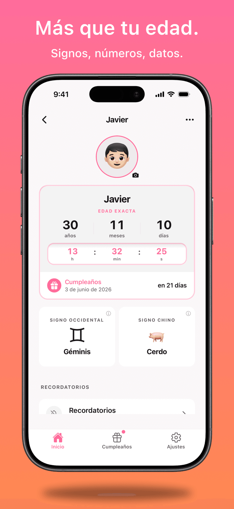 Cada perfil con su zodiaco, sus hitos y sus días vividos