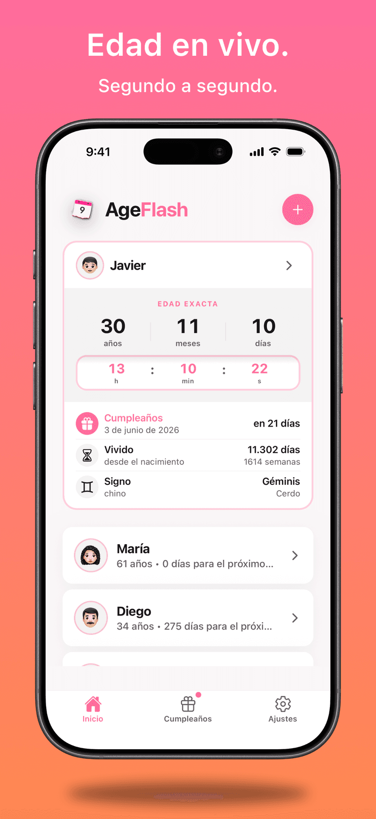 Tu edad avanzando en directo, segundo a segundo
