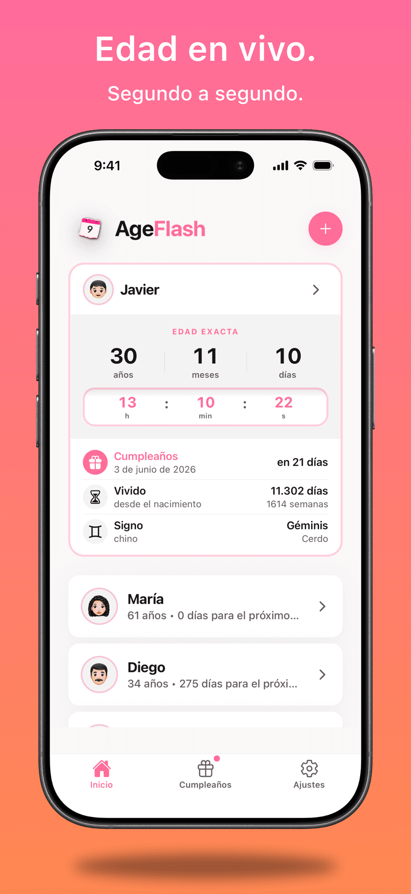 Tu edad avanzando en directo, segundo a segundo